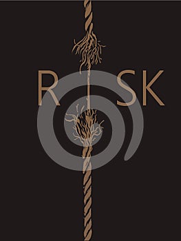 Broken risk rope vector design illustration isolated on black background logo icon