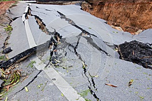 Broken road by an earthquake in Chiang Rai, thailand