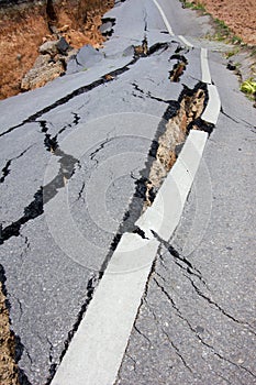 Broken road by an earthquake in Chiang Rai, thailand