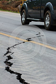 Broken road by an earthquake in Chiang Rai, thailand