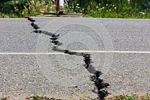 Broken road by an earthquake in Chiang Rai, thailand