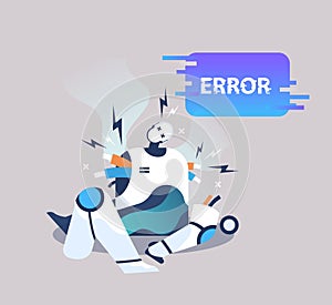 broken robot showing error artificial intelligence failures overloaded concept full length