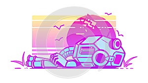 Broken robot for technological obsolescence and waste, vector design Generative AI