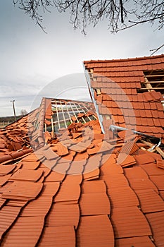 Broken roof after a storm