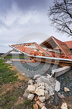 Broken roof after a storm