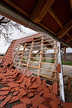 Broken roof after a storm