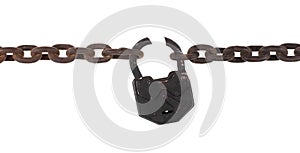 broken rusty powerful iron chain isolated on white