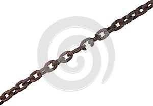 broken rusty powerful iron chain isolated on white