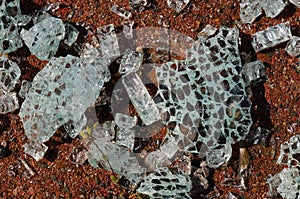 Broken safety glass crystals