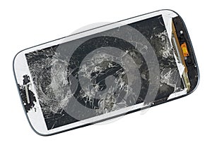 A broken screen of modern phone. This device was wiped from a p photo