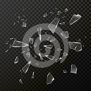 Broken shattered glass debris. Vector transparent