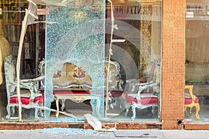 Broken shop window