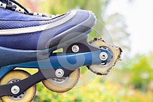 Broken skate wheel under skate
