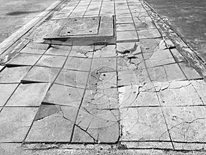 Broken slabs footpath in the city