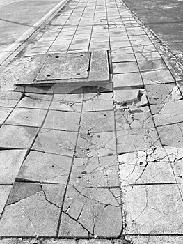 Broken slabs footpath in the city