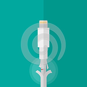 Broken smart phone lightning charger or connector cable flat vector design