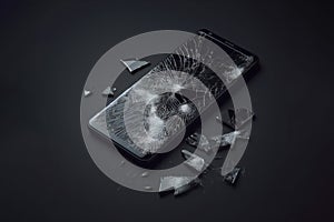 broken smartphone display on black background. ai generative