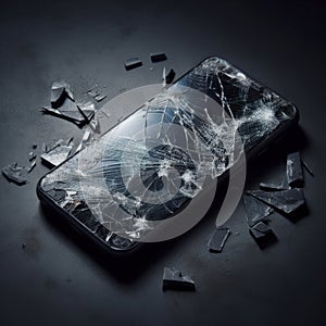 broken smartphone display on black background. ai generative