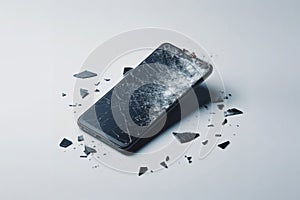 broken smartphone display on white background. ai generative