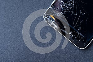 Broken smartphone screen top view