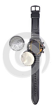 Broken smartwatch isolated on white background