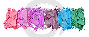 Broken and smashed color make-up eyeshadow palette on white background