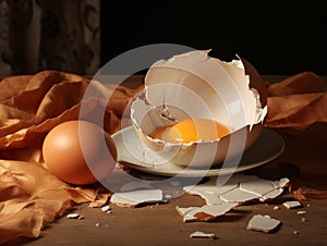 broken soft-boiled egg on the table