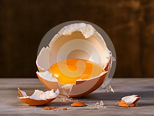 broken soft-boiled egg on the table
