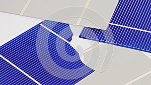 Broken solar panel cell parts rotating background