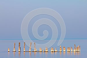 Broken, Spiked Poles Emerging from Ocean Waters