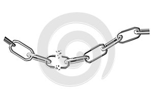 Broken steel chain links. Symbol of security and destruction. Freedom, disruption strong metal shackles concept. Vector