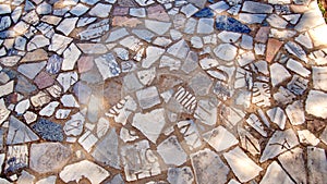 Broken stone slabs with Roman inscriptions in the ruins of Carthages