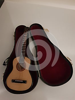 Broken string on miniture guitar photo