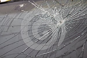 broken tempered glass closeup , background of glass was smashed close up