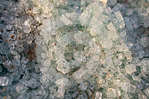 Broken tempered glass, green glass pieces