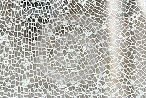 Broken tempered glass simple abstract background texture, shattered glass window object structure macro, detail, extreme closeup