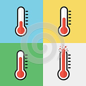 Broken thermometer ( Overheat ) ( Flat design )