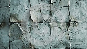 a broken tile with several visible cracks, emphasizing its weathered appearance and damaged texture.