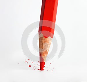 Broken tip of red pencil
