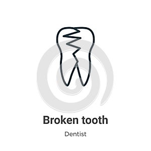 Broken tooth outline vector icon. Thin line black broken tooth icon, flat vector simple element illustration from editable dentist