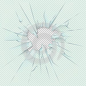 Broken transparent glass on checkered plaid background. Vector stock illustration