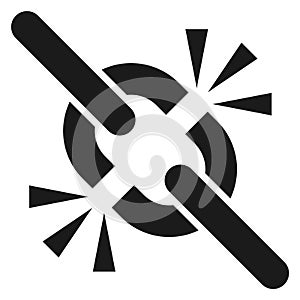 Broken unlinked chain in weak link black icon