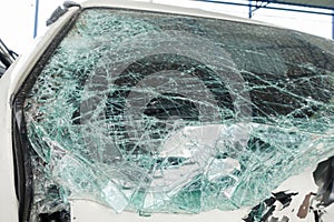 Broken van car windshield. Accident of car