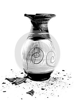 Broken vase on a white background