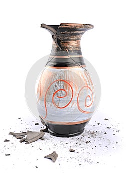 Broken Vase on a White Background