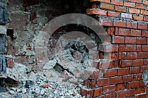 The broken wall of bricks