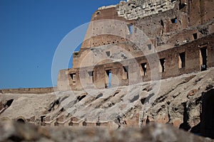 Broken walls from the inside of the Colosseum in Rome, Italy