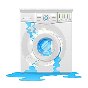 Broken washing machine, household appliance defect flat vector illustration