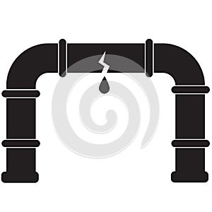 Broken water pipe icon on white background. Broken pipe with leaking water sign. Leaking pipe sign. flat style