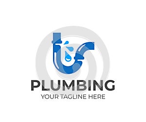 Broken water pipe logo design. Plumbing vector design photo